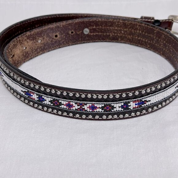 Vintage Aztec design handmade leather belt, men’s size 32-33 waist - Picture 6 of 6